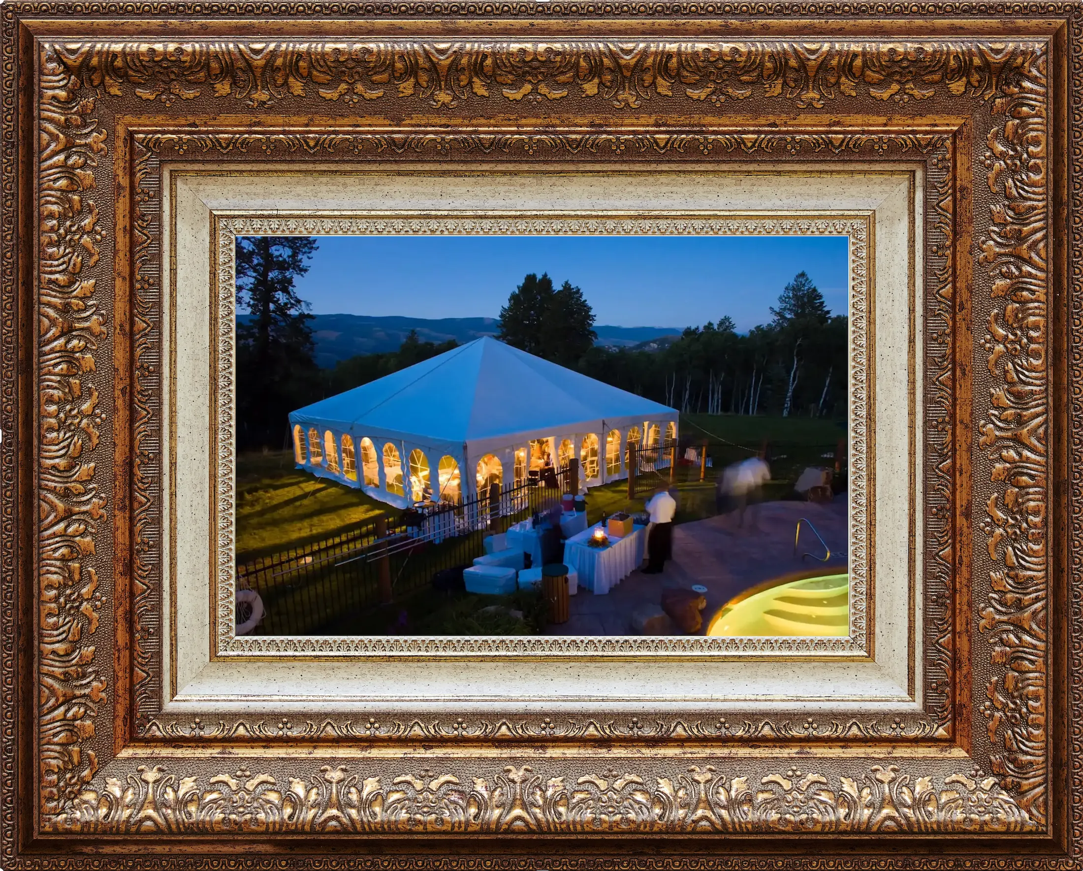 Image of a well lit marquee at night