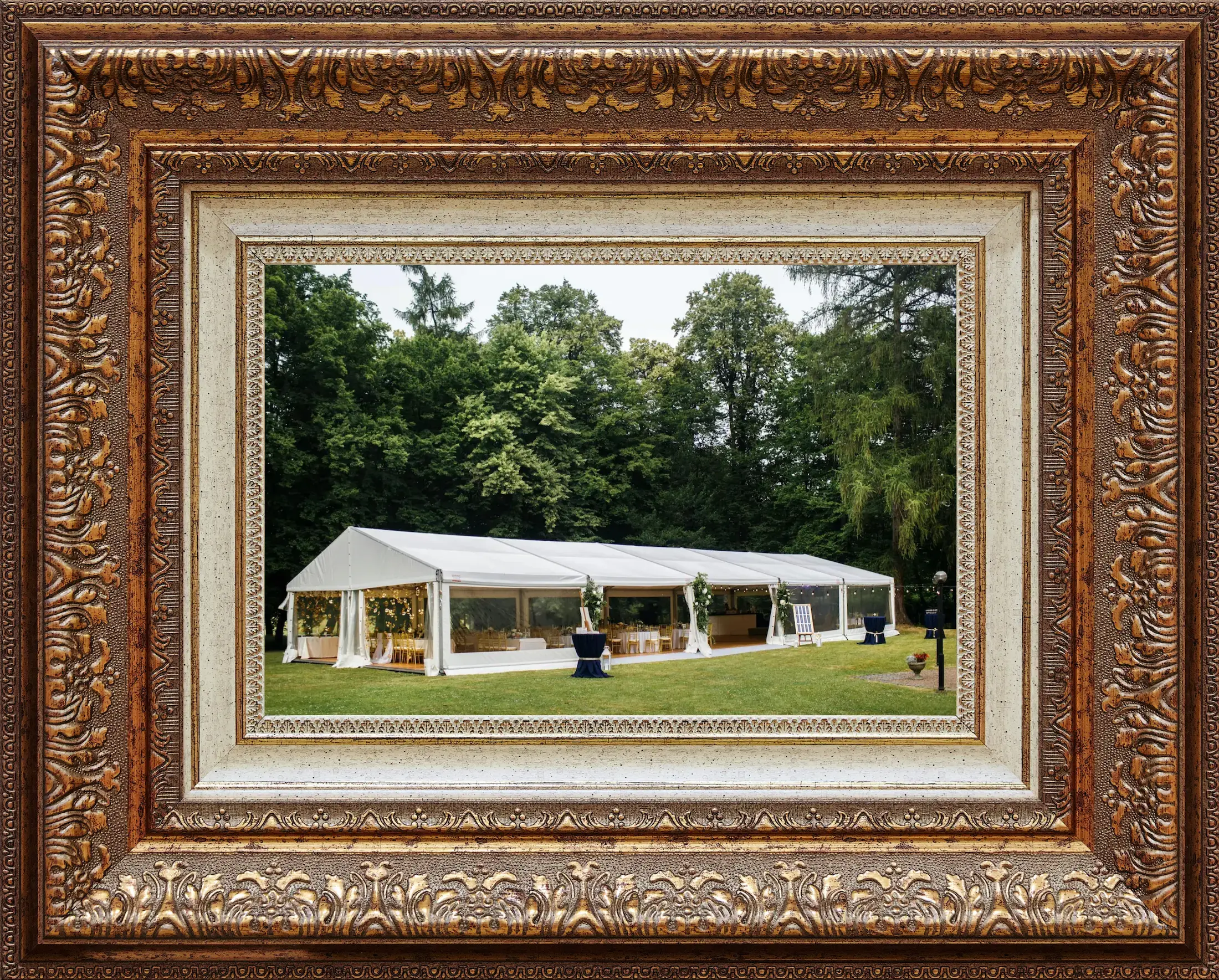 Image of an open Marquee in a large field