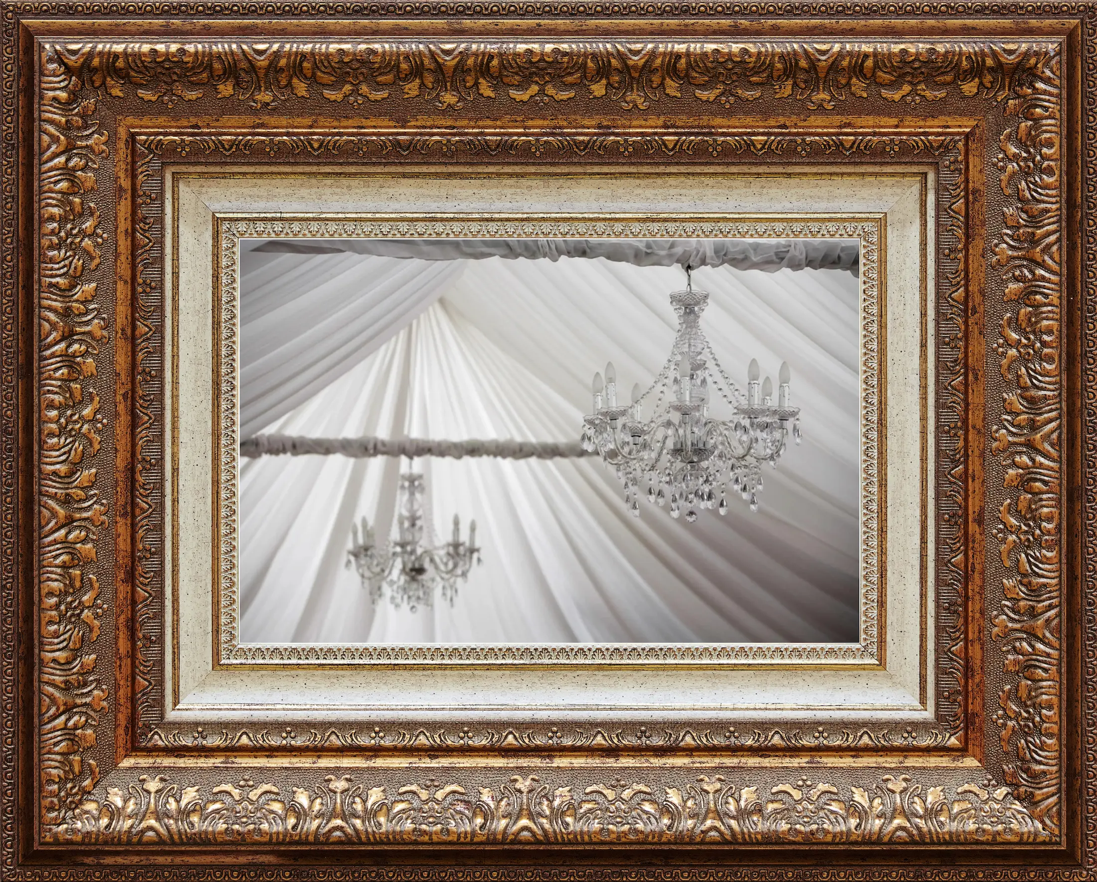 Image of chandeliers in a marquee