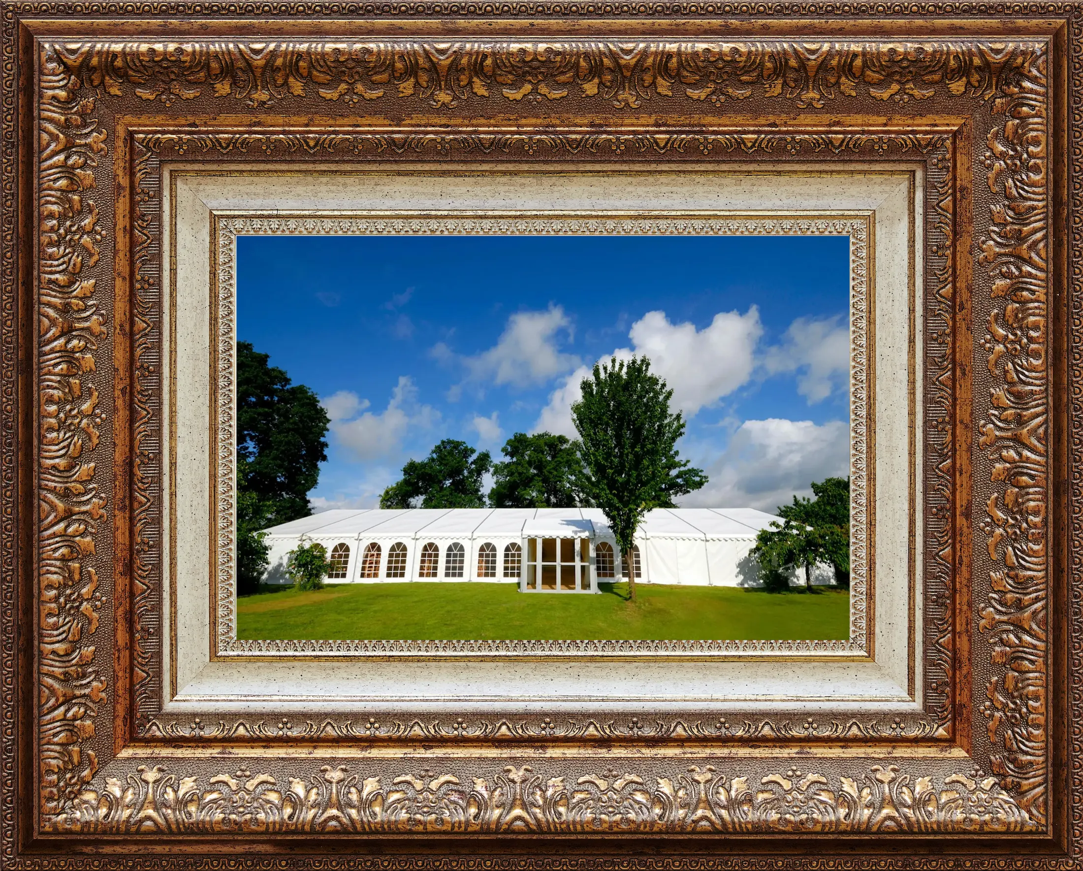 Picture of an elegent styled table and furnishing inside a marquee